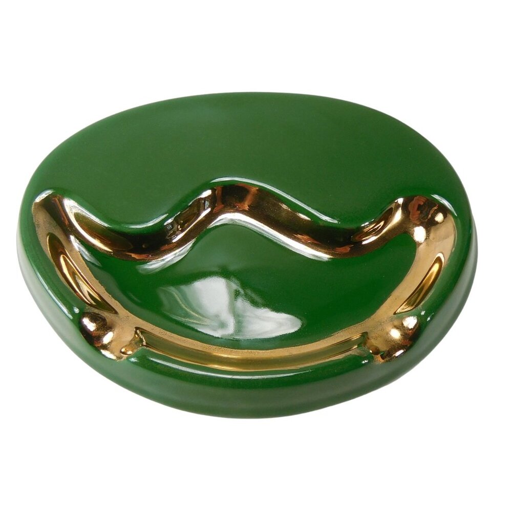 Vintage 1950's  V.I.P. Ceramic Ashtray Green With Gold Accents